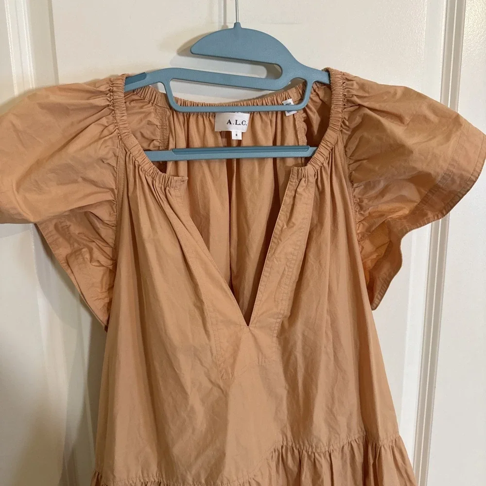 A.L.C. Harper Ruffle Sleeve Dress Peach Orange Mini Cotton Tiered A Line US 8 - Picture 3 of 6